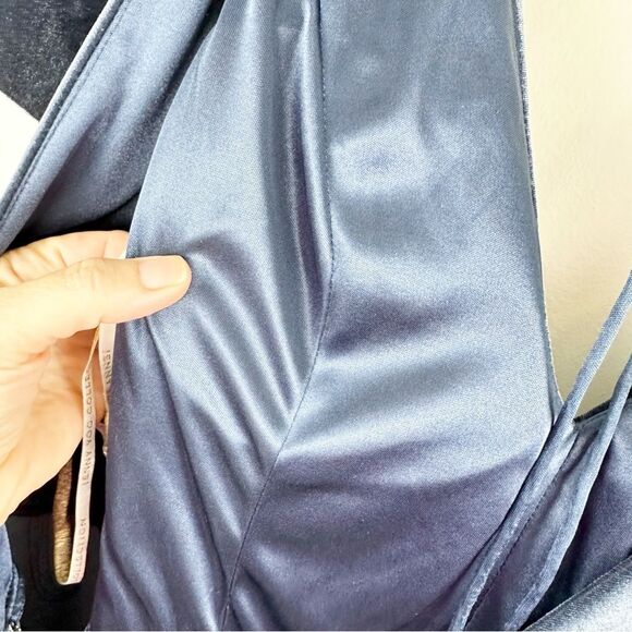 Jenny Yoo Women’s 2 Ellis Blue Velvet V Neck Open Back Tie Long Formal Dress 12 - Picture 12 of 15